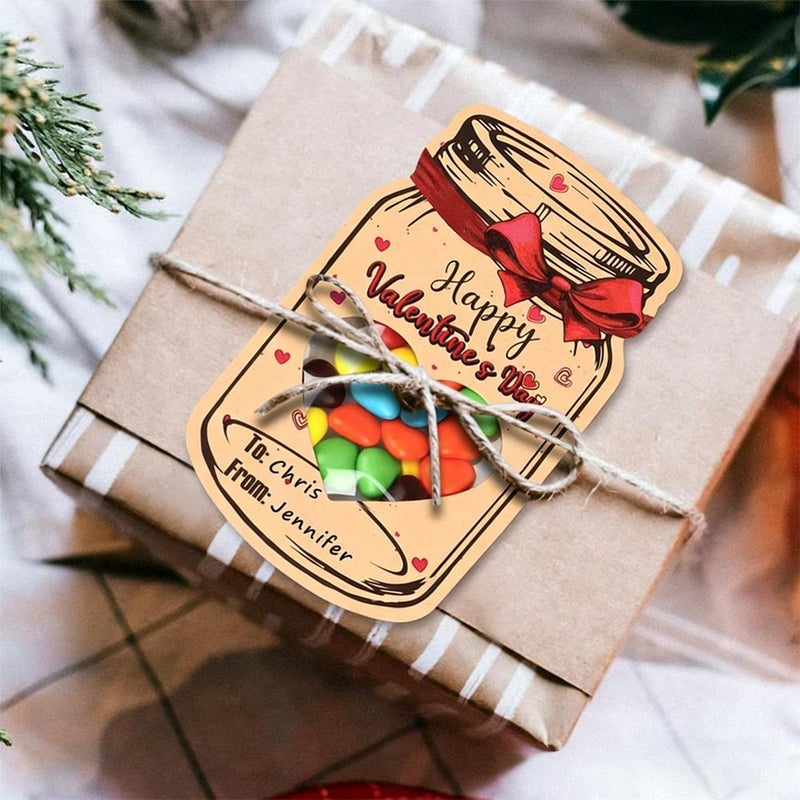 Valentines Day Cards for Kids School,50PACK DIY Happy Valentines Day Mason Jar Cards w/ Treat Bags,Funny Face Mason Jar Valentine Gift Card for Boys Girls School Class Classroom Exchange Party Favors - Image 3